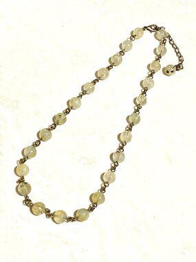 Natural Yellow Green Prehnite Short Necklace,Genuine Gemstone & Bronze Link